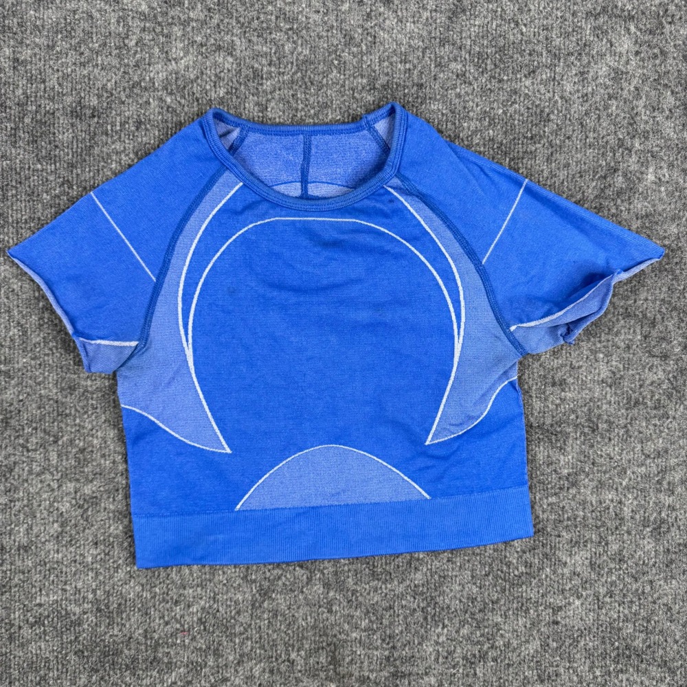Gymshark Crop Top Womens Size S Blue Seamless Short Sleeve Athletic Back Cutout